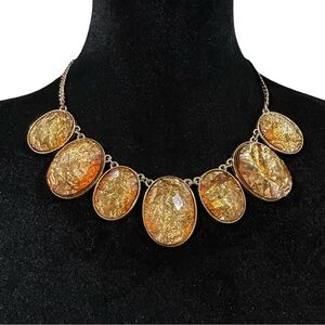 Sparklying Amber Acrylic Bib Necklace Gold Tone Chain Adjustable Length